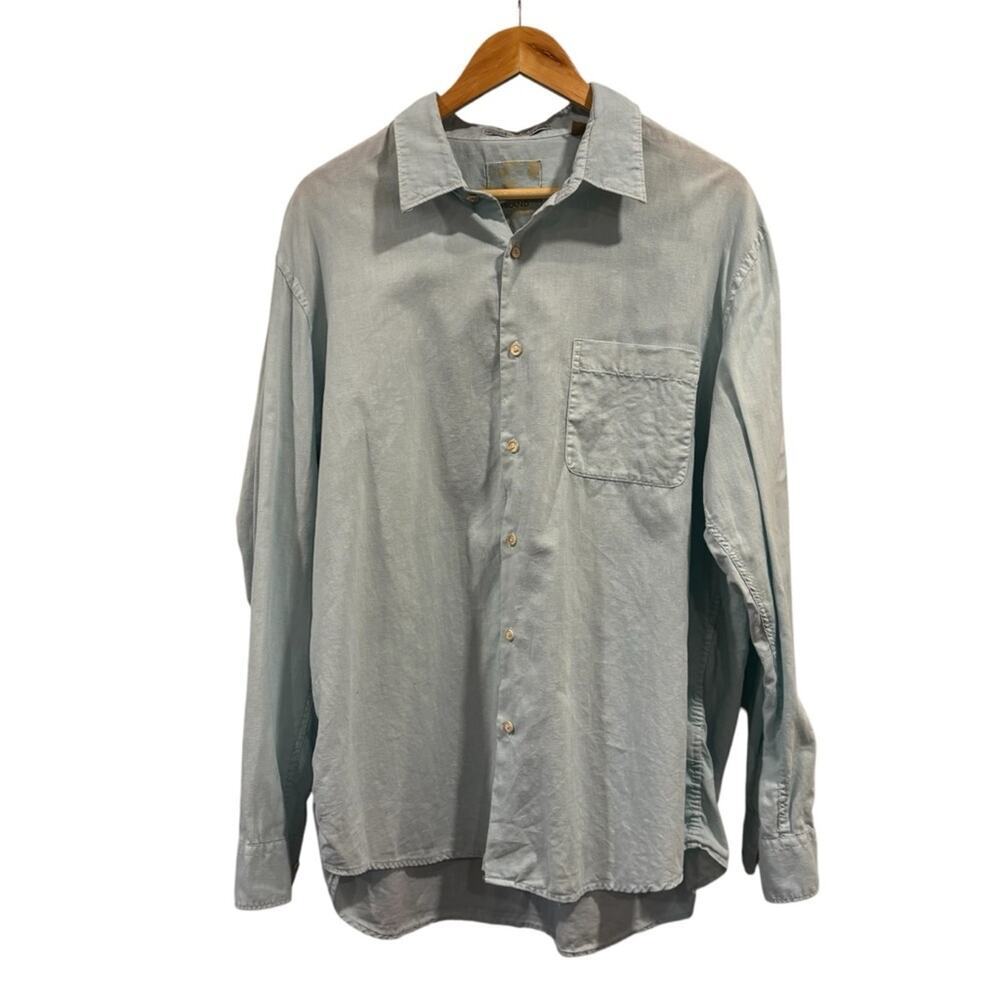 Men’s Linen Blend Light Blue Long Sleeve Shirt resort cruise vacation, Size XL